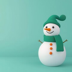Snowman, with a carrot nose and scarf, 3D illustration, copy space for text,