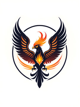 Burning bird phoenix rising form flames and fire, logo