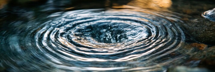 A rapidly swirling whirlpool, with water spinning in tight, concentric circles, captured in sharp detail against.