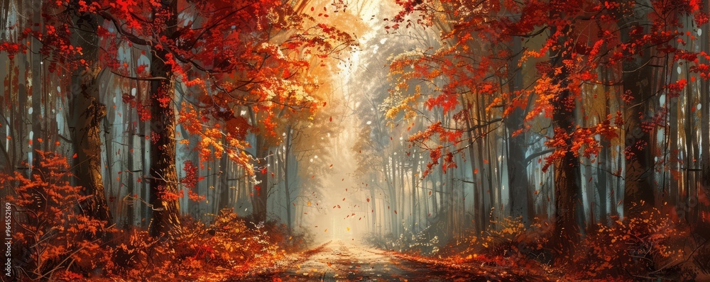 Wall mural Pathway through an autumn forest