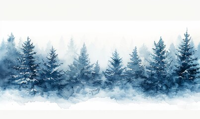 Fototapeta premium Watercolor abstract snow-covered trees on white.