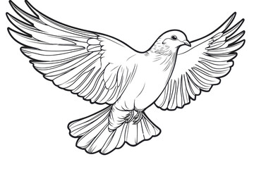 Obraz premium Black and white illustration of a flying bird with wings spread wide, symbolizing freedom, grace, and serenity. Ideal for nature and wildlife designs.