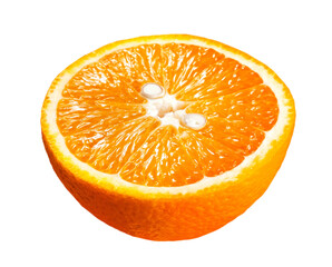 Half of orange fruit on white and transparent background. PNG. Side view.