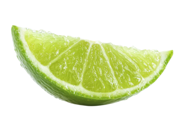 Close-up of a fresh lime wedge isolated on a transparent background. perfect for culinary, recipe, and citrus-themed designs.
