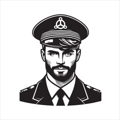 Handsome smart ship captain vector illustration silhouette