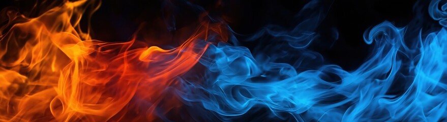 Fototapeta premium Vibrant Orange and Blue Flames Collide in Dramatic Abstract Background - Elemental Contrast of Hot and Cold Energy for Powerful Design Projects
