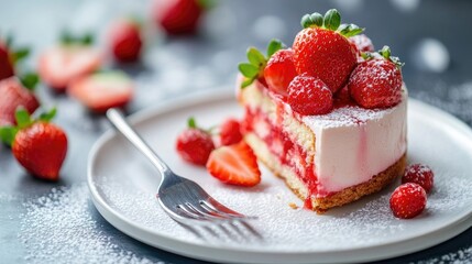 Strawberry Cake Dessert with Whipped Cream and Fresh Fruit