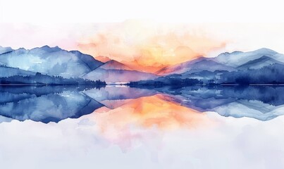 Fototapeta premium Watercolor abstract twilight reflections on white.