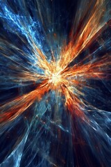 Vivid abstract explosion of blue and orange hues in a cosmic scene.