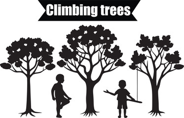 Climbing Tress Artistic Silhouette Elements in Black