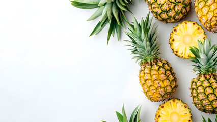 Tropical Pineapple Background with Fresh Sliced Fruits