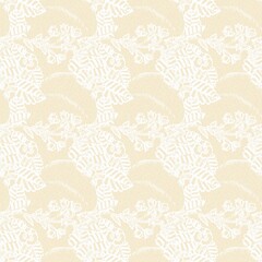Modern white on cream lace effect wedding background texture. Soft tonal linen openwork block print with subtle hand drawn lattice damask printed fabric backdrop. 