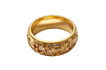 Elegant gold ring with intricate floral engravings, perfect for weddings, engagements, and special occasions.