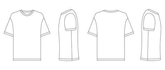 T-shirt vector template set mock up isolated on white background. flat technical drawing template. Unisex T-Shirt illustration, colorful front and back view, white. T-shirt Mock-up Front and back.