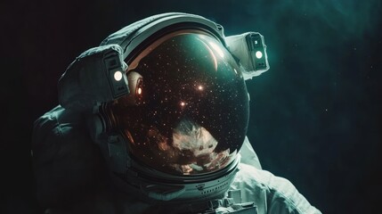 Astronaut in Space with Reflection of Nebula