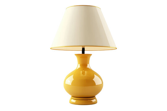 Elegant yellow ceramic table lamp with a white shade, perfect for modern home decor and ambient lighting.