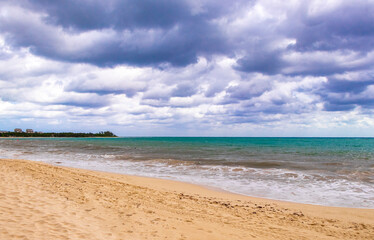 Tropical Caribbean beach clear turquoise water Playa del Carmen Mexico.