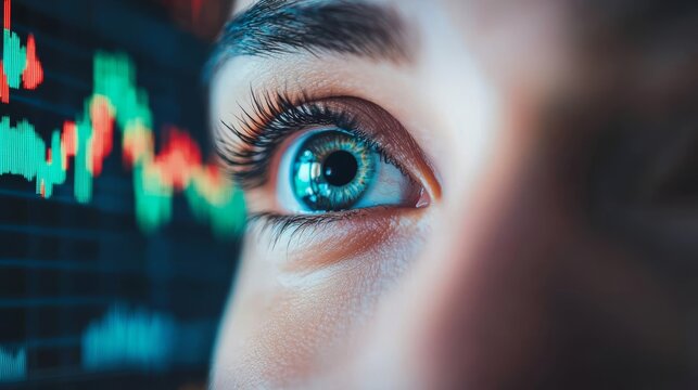 Mechanical eyes scanning fluctuating stock market graphs in real-time, automation, machine-driven financial insight