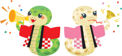 巳年の大売出しのかわいい蛇のスタッフ