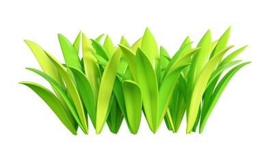 Green grass border 3d render illustration. Cartoon long tuft of greenery for summer, spring or Easter design. Field and grassland bunch. Frame from vegetation with sprout blade leaf.