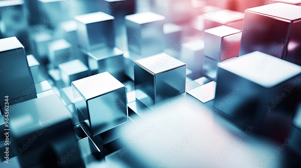 Fototapete dynamic abstract 3d cubes in motion on a sleek digital background, with clear copy space for text.