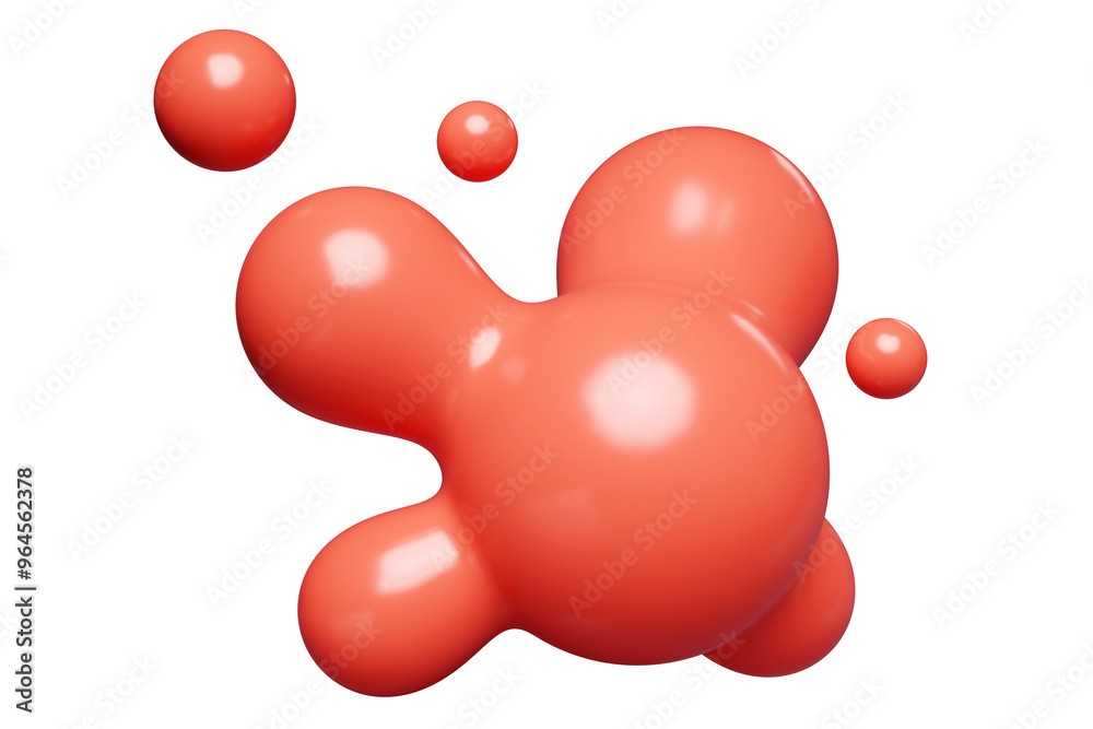 Wall mural red abstract liquid metaball shape. 3d render illustration of fluid soft bubble blob. organic bright