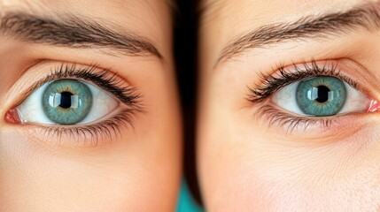 Fototapeta premium A woman's eyes are looking at each other in a mirror, AI