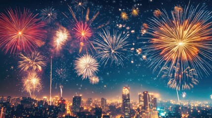 Fireworks illuminating the night sky above a city skyline, representing the festive spirit of Independence Day celebrations.