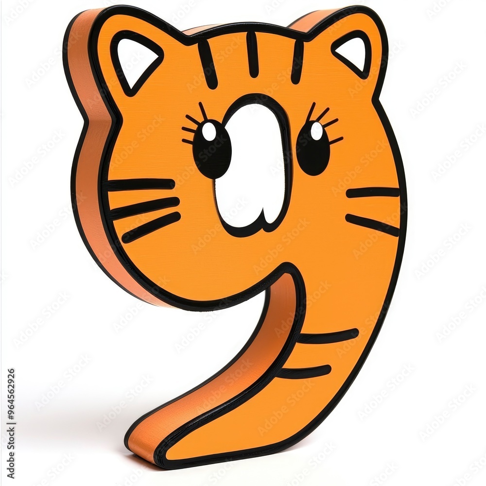 Sticker cute cartoon orange cat number nine