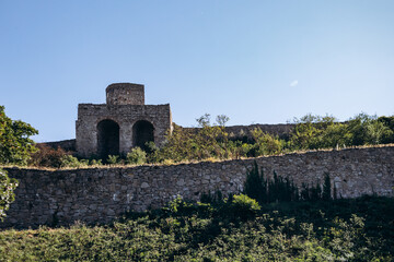 Obraz premium Devin Castle standing on a massive rock hill above the confluence of the Danube and Morava