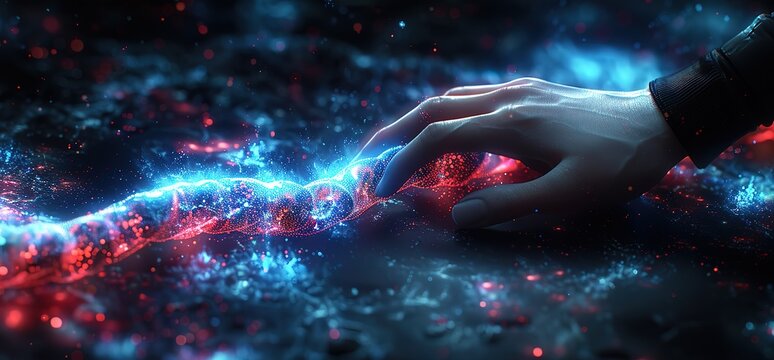 A hand reaches out towards a glowing, ethereal form, creating an abstract, otherworldly scene. - Powered by Adobe