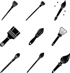 silohuette art brush icon set vector 2