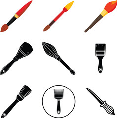 silohuette art brush icon set vector