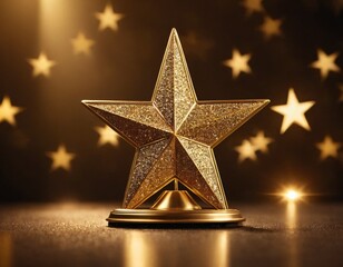 Award ceremony background with 3d gold star element and glitter light effect decoration. Ai generated image