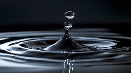 Liquid Mercury: A close-up of liquid mercury droplets merging on a reflective surface, with high contrast between the silver liquid and a dark background. 