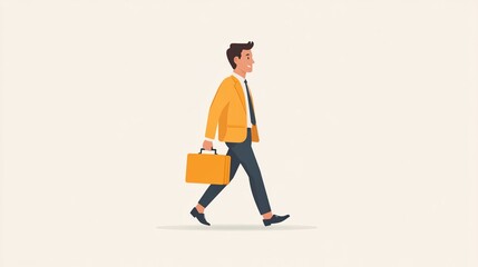 of a Businessman Walking Confidently with Briefcase Steps Ahead