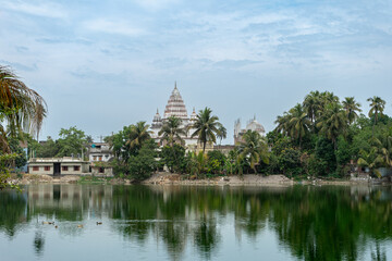 Shiva Temple, at Puthia Rajbari complex view from the pond, in Puthia, Bangladesh. Pancha Ratna Shiva Temple.