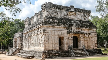 Fototapeta premium Chichen Itza's Nunnery Complex, with its detailed facades and intricate stone carvings.