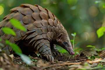 Fototapeta premium Pangolins dig for ants. Looking for food outdoors