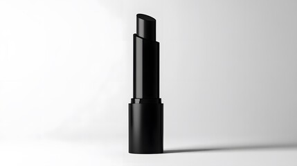Obraz premium Matte Lipstick Tube: A matte black lipstick tube standing upright on a white background, with minimal reflections and clean lines. 