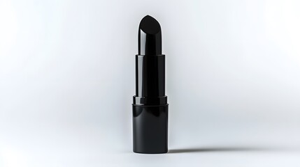 Obraz premium Matte Lipstick Tube: A matte black lipstick tube standing upright on a white background, with minimal reflections and clean lines. 