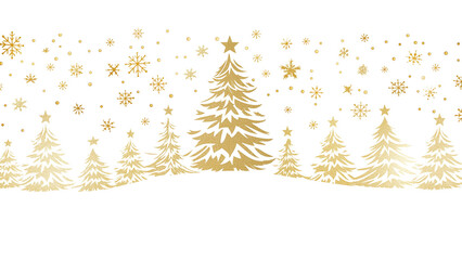 Golden christmas tree , cute line drawing clipart isolated on transparant  background.