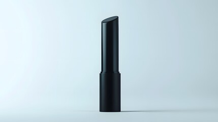 Matte Lipstick Tube: A matte black lipstick tube standing upright on a white background, with minimal reflections and clean lines.
