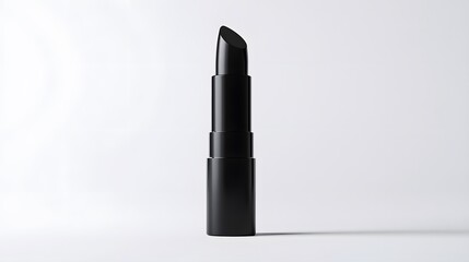 Obraz premium Matte Lipstick Tube: A matte black lipstick tube standing upright on a white background, with minimal reflections and clean lines. 