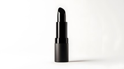 Obraz premium Matte Lipstick Tube: A matte black lipstick tube standing upright on a white background, with minimal reflections and clean lines. 