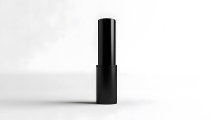 Obraz premium Matte Lipstick Tube: A matte black lipstick tube standing upright on a white background, with minimal reflections and clean lines. 