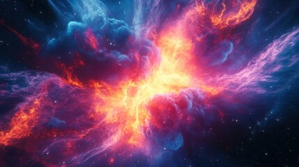 Vivid cosmic explosion showcasing vibrant colors and dynamic energy in a stunning astronomical scene.