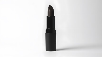 Obraz premium Matte Lipstick Tube: A matte black lipstick tube standing upright on a white background, with minimal reflections and clean lines. 