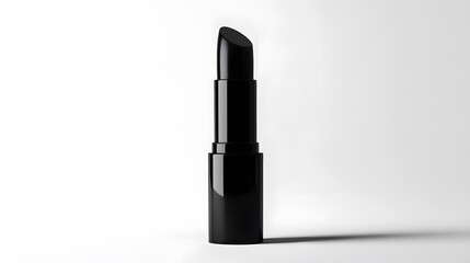 Obraz premium Matte Lipstick Tube: A matte black lipstick tube standing upright on a white background, with minimal reflections and clean lines. 