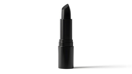Obraz premium Matte Lipstick Tube: A matte black lipstick tube standing upright on a white background, with minimal reflections and clean lines. 